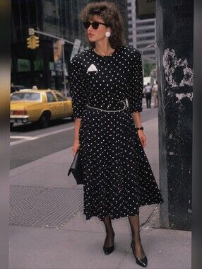 R.E.O. Originals Vintage 1980s Black & White Polka Dot Button Down Dress size 10
